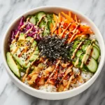 served kimchi sushi bowl in a modern dish