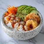 crunchy roll sushi bowl with shrimp crab avocado cucumber spicy mayo and panko